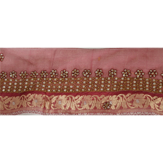 Sanskriti Vintage 1 YD Sari Border Hand Beaded Craft Trim Sewing Dark Red Lace