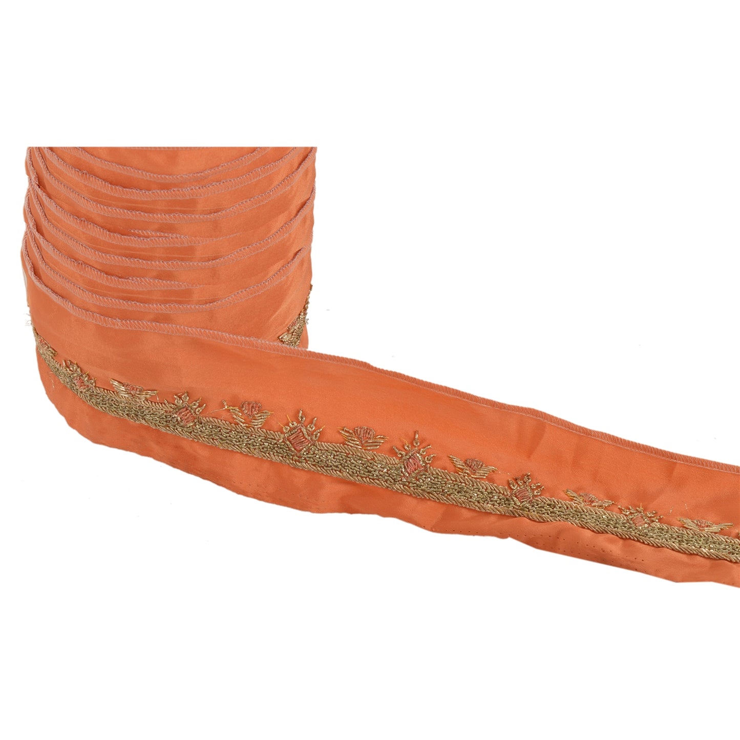 Sanskriti Vintage 1 Yd Sari Border Hand Embroidered Craft Trim Ribbon Peach Lace