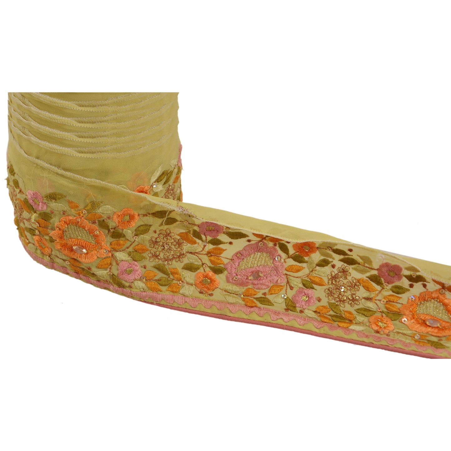 Sanskriti Vintage 1 Yd Sari Border Hand Beaded Craft Trim Sewing Green Lace