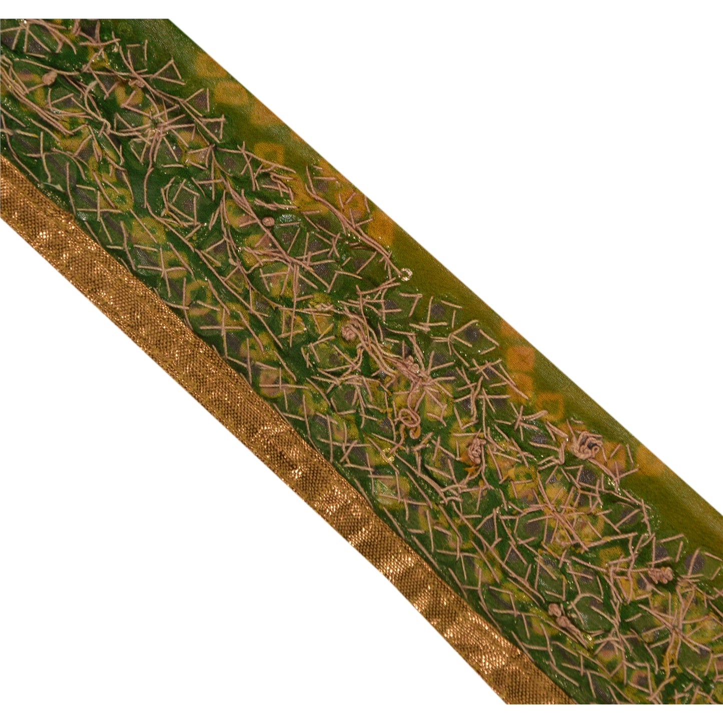 Sanskriti Vintage 1 Yd Sari Border Hand Beaded Bandhani Trim Sewing Green Lace