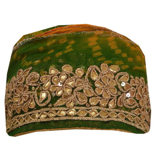Sanskriti Vintage 1 Yd Sari Border Hand Beaded Bandhani Trim Syning Grøn Blonde