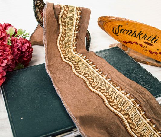Sanskriti Vintage 1 YD Saree Border Hand Beaded Trim Décor Ribbon Brown Lace