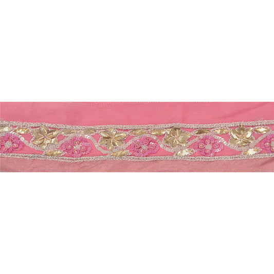 Sanskriti Vintage 1 Yd Sari Border Hand Beaded Craft Trim Dã©Cor Ribbon Pink Lace