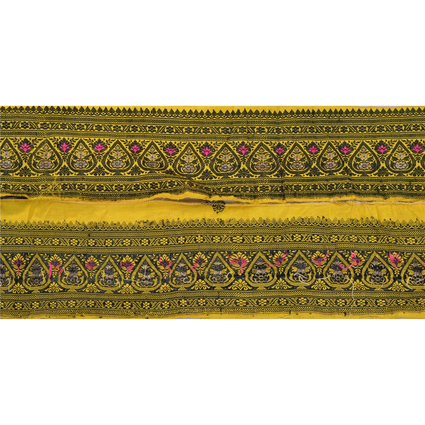 Sanskriti Vintage 1 Yd Sari Border Antique Woven Indian Sewing Craft Yellow Lace