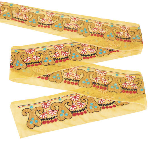 Sanskriti Vintage 1 YD Sari Border Indian Hand Embroidery Yellow Craft Lace 4.5W