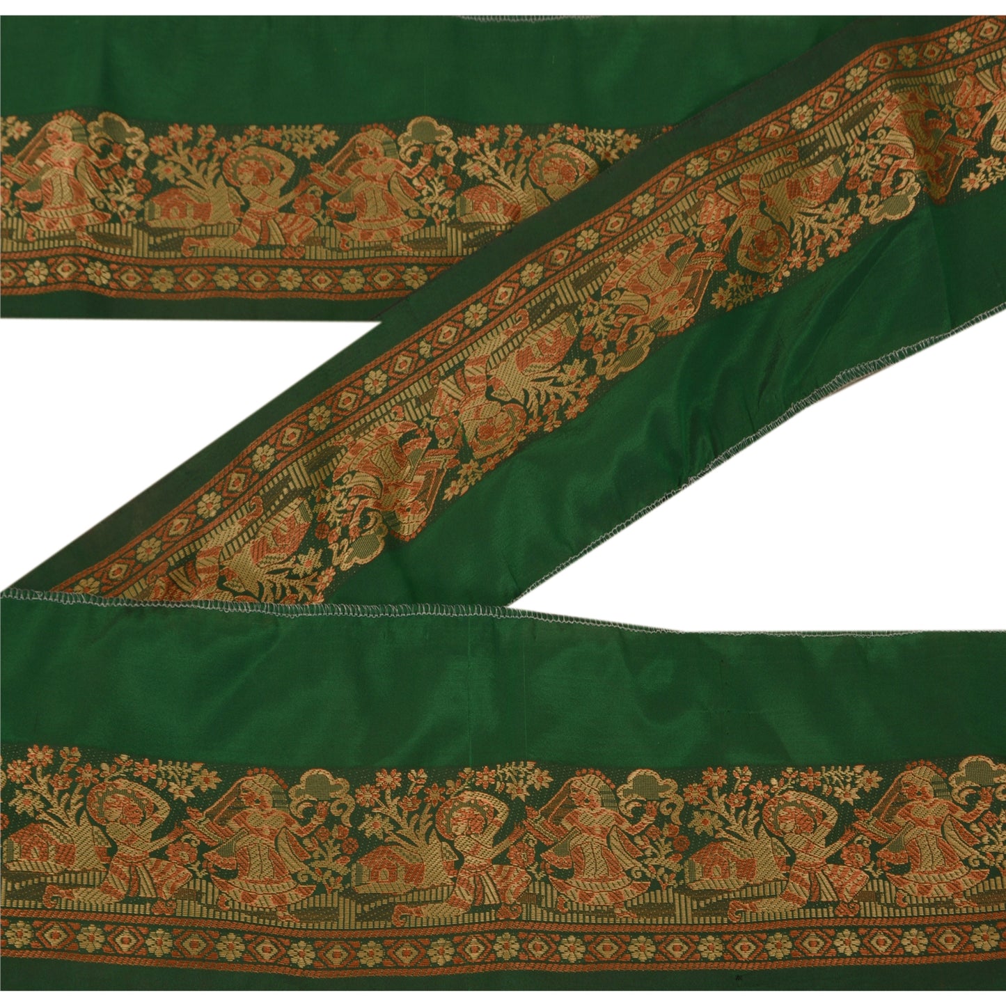 Sanskriti Vintage 1 Yd Sari Border Antique Woven Indian Trim Sewing Green Lace