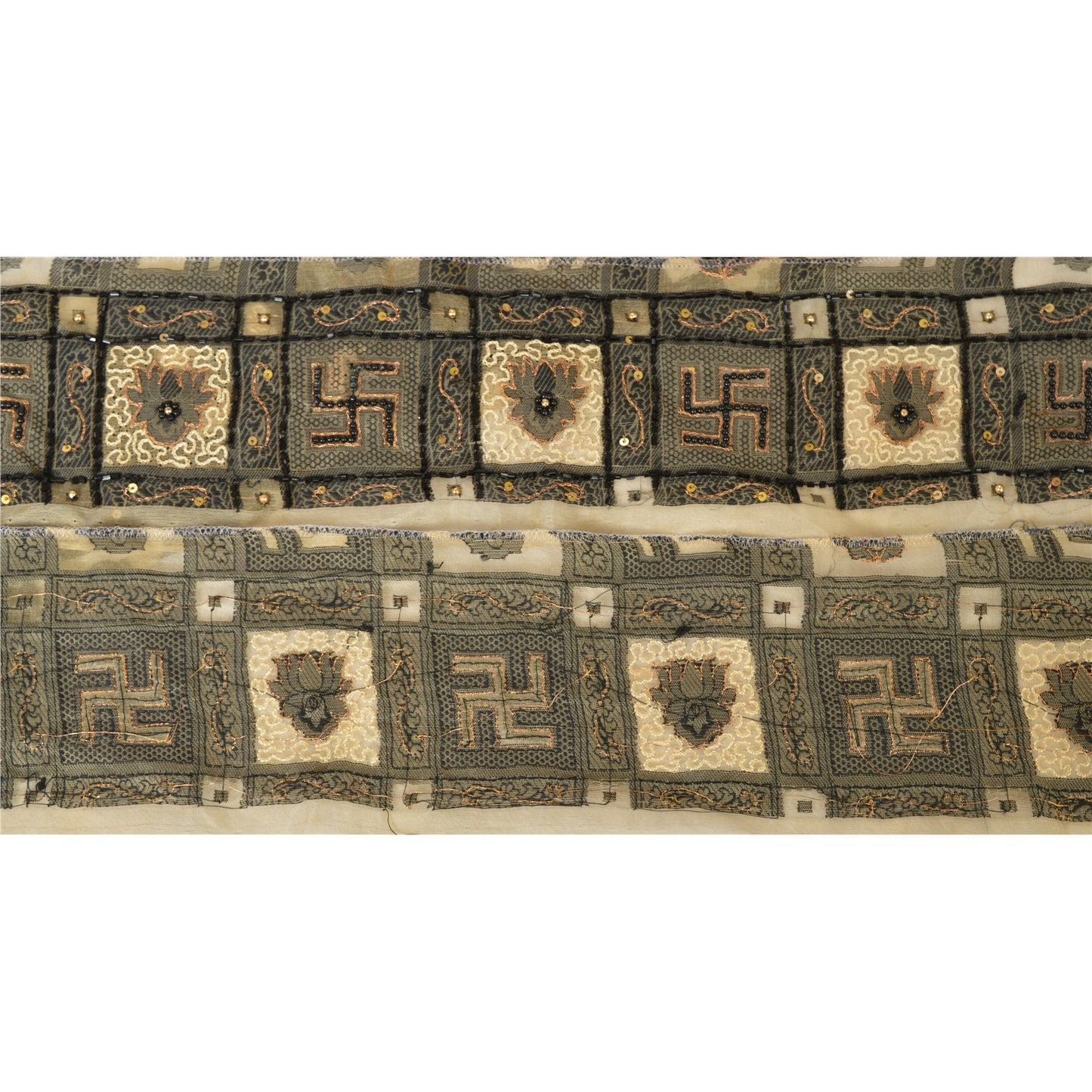 Sanskriti Vintage 1 Yd Sari Border Antique Hand Beaded Woven Trim Sewing Lace