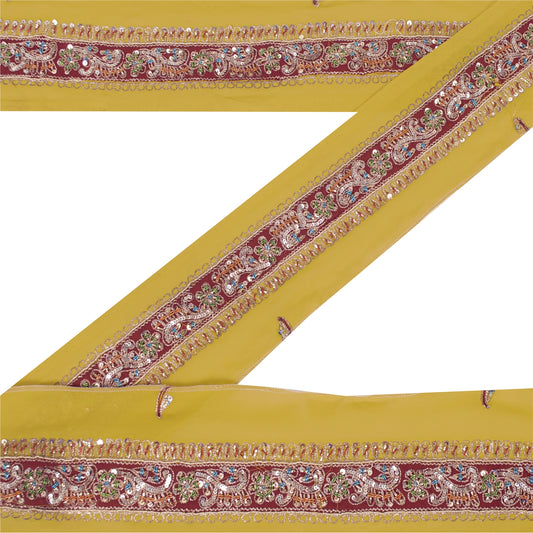 Sanskriti Vintage Sari Border Hand Beaded Zari Dabka 1YD Indian Craft Green Trim