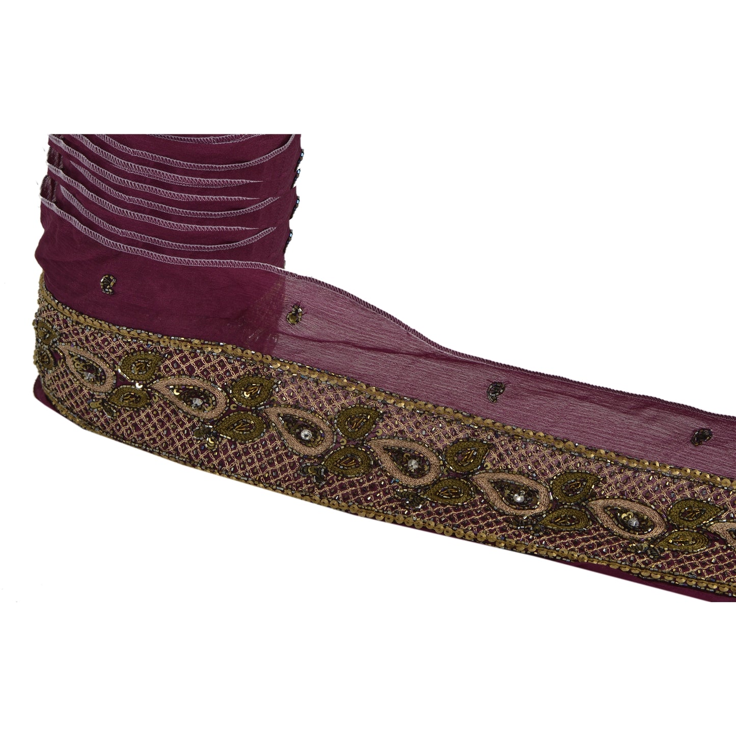 Sanskriti Vintage 1 Yd Sari Border Hand Beaded Craft Trim Sewing Purple Lace
