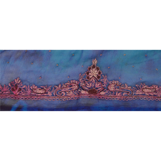 Sanskriti Vintage 1 Yd Sari Border Craft Hand Embroidered Sewing Blue Lace
