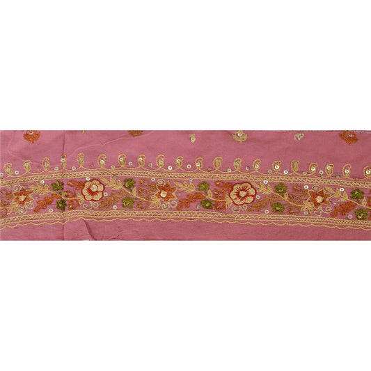 Sanskriti Vintage 1 Yd Sari Border Hand Beaded Trim Ribbon Pink Craft Lace
