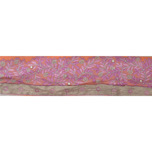 Sanskriti Vintage 1 Yd Sari Border Hand Beaded Craft Trim Sewing Peach Lace