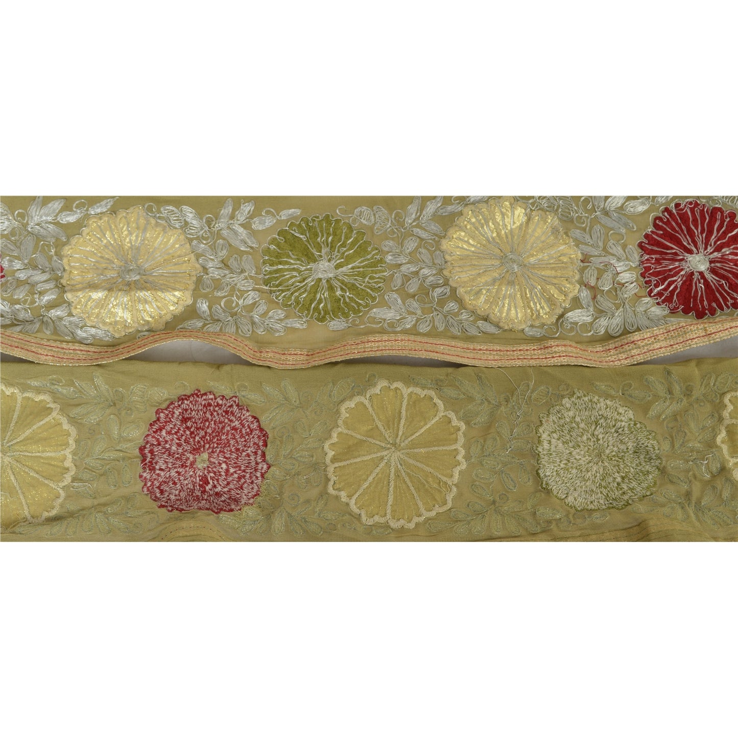 Sanskriti Vintage 1 Yd Sari Border Antique Embroidered Sewing Craft Green Lace