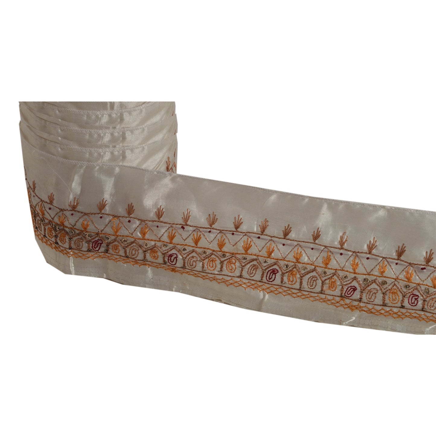 Sanskriti Vintage 1 Yd Sari Border Hand Beaded Craft Trim Sewing White Lace