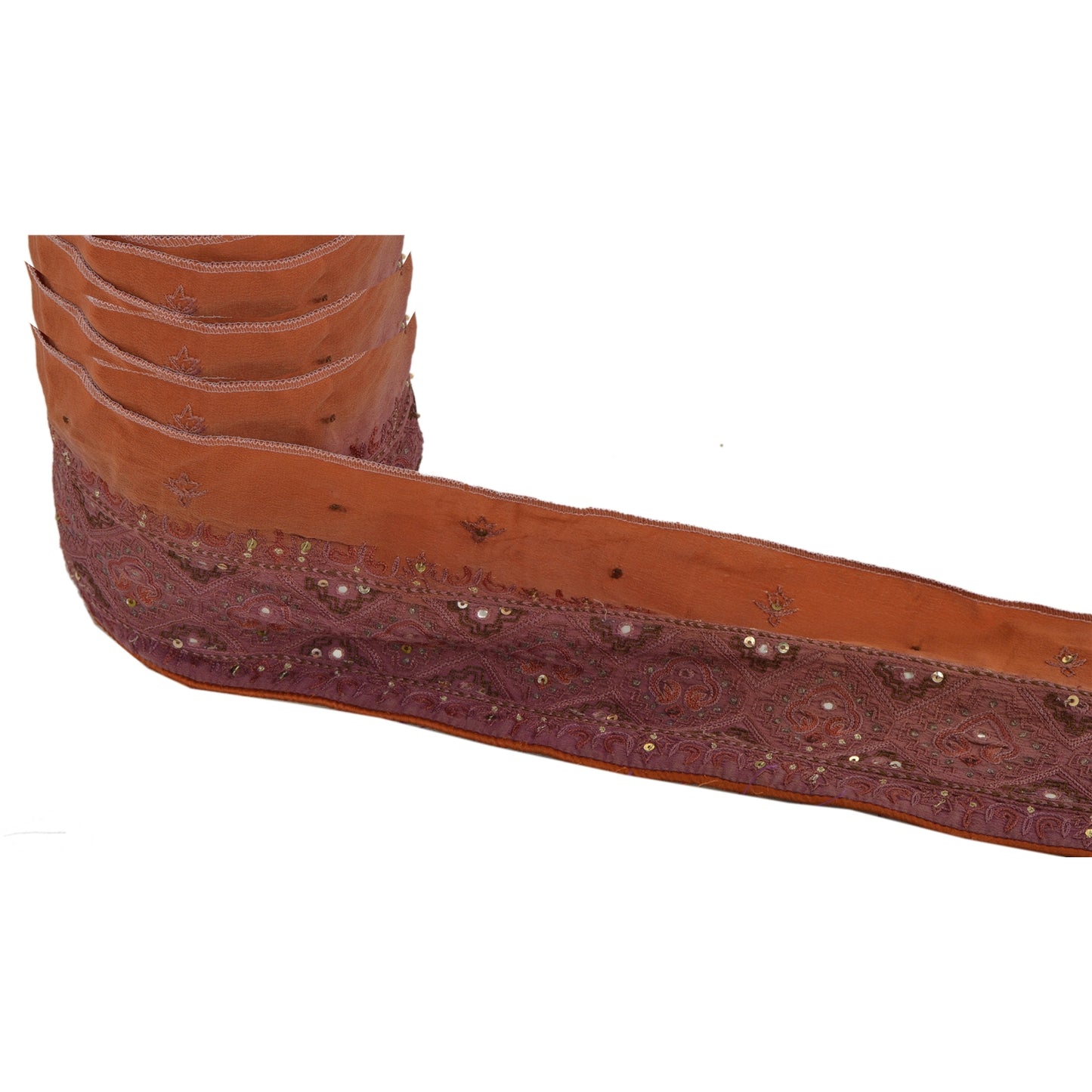 Sanskriti Vintage 1 Yd Sari Border Hand Beaded Craft Trim Sewing Brown Lace