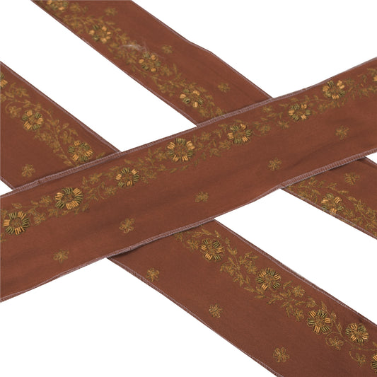 Sanskriti Vintage 1 YD Sari Border Hand Embroidery Zardozi Brown Craft Trim Lace