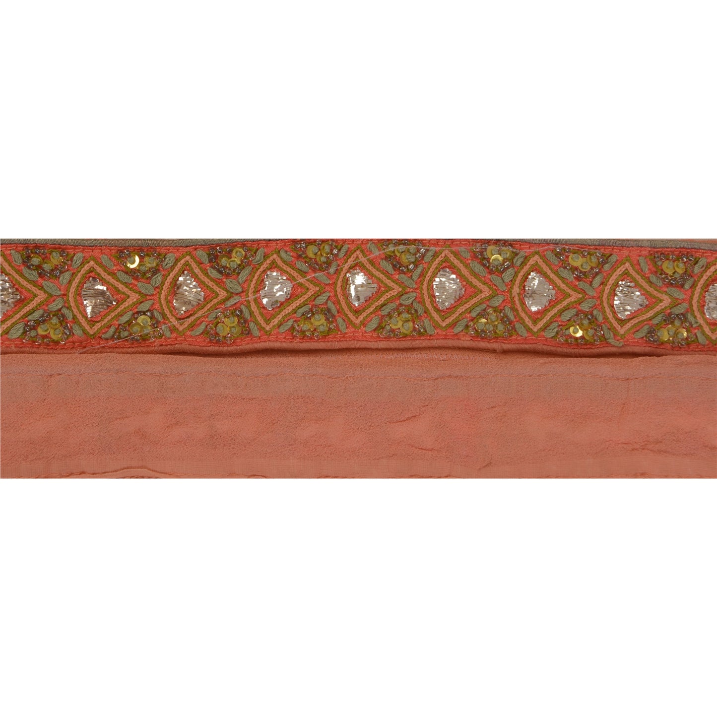 Sanskriti Vintage 1 Yd Sari Border Hand Beaded Craft Trim Ribbon Peach Lace