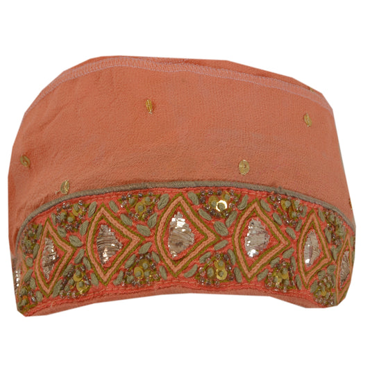 Sanskriti Vintage 1 Yd Sari Border Hand Beaded Craft Trim Ribbon Peach Lace