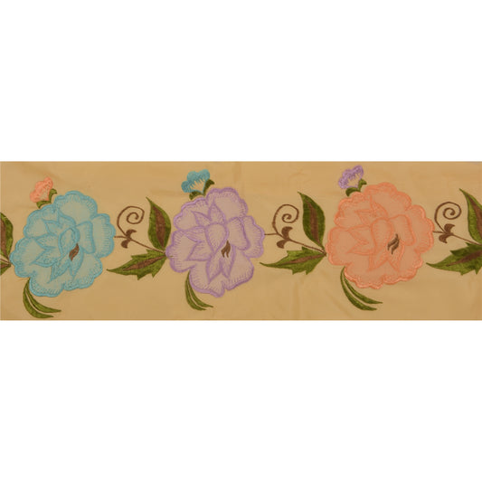 Sanskriti Vintage 1 Yd Sari Border Embroidered Trim Sewing Craft Cream Lace