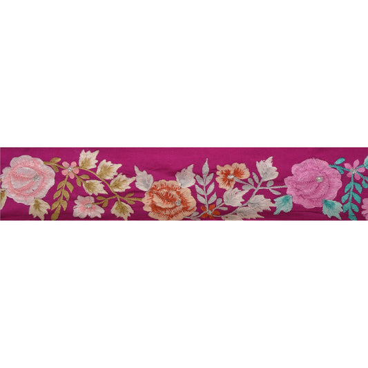 Sanskriti Vintage 1 Yd Indian Sari Border Embroidered Sewing Craft Purple Lace