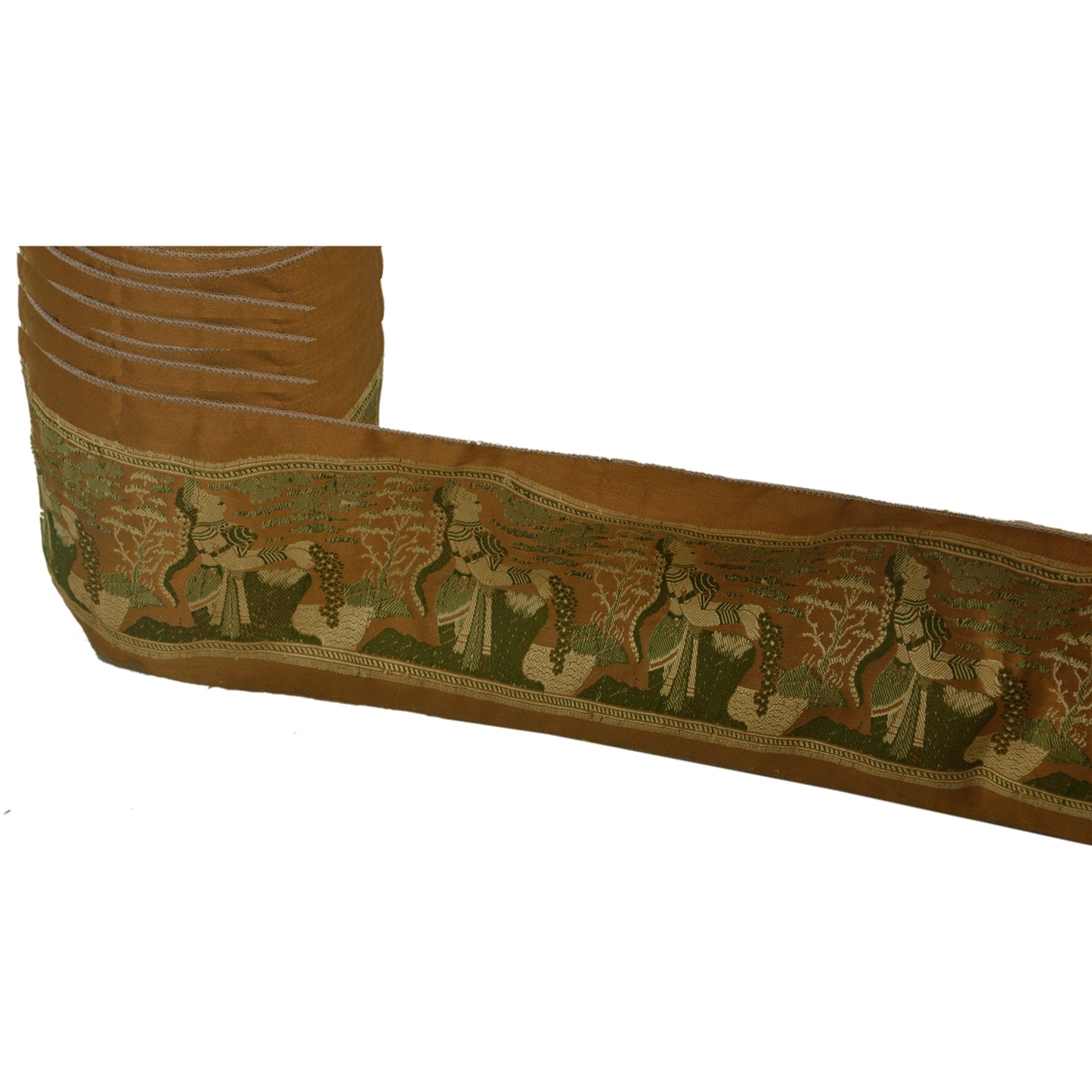 Sanskriti Vintage 1 Yd Sari Border Woven Baluchari Trim Sewing Brown Craft Lace