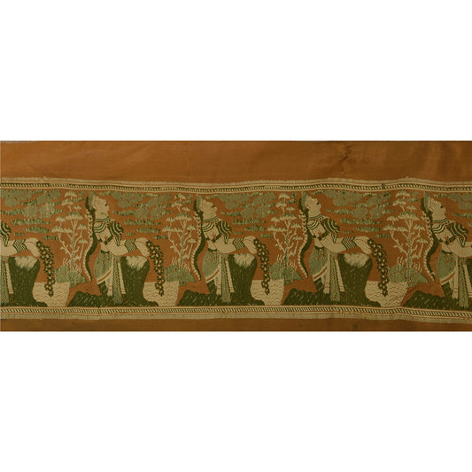 Sanskriti Vintage 1 Yd Sari Border Woven Baluchari Trim Sewing Brown Craft Lace