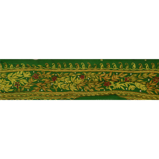 Sanskriti Vintage 1 YD Sari Trim Border Hand Embroidered Sewing Craft Green Lace