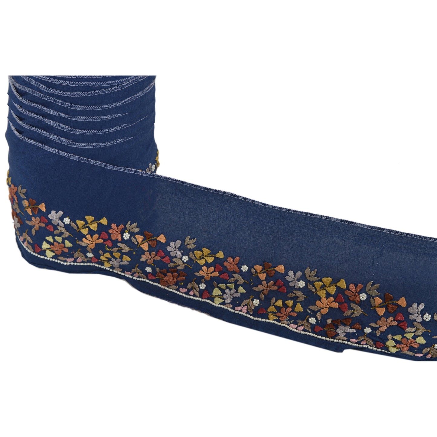 Sanskriti Vintage 1 Yd Sari Border Antique Hand Beaded Trim Sewing Blue Lace