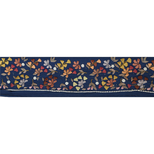 Sanskriti Vintage 1 Yd Sari Border Antique Hand Beaded Trim Sewing Blue Lace