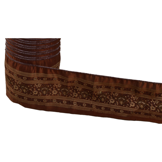 Sanskriti Vintage 1 YD Sari Border Woven Indian Trim Sewing Brown Craft Lace