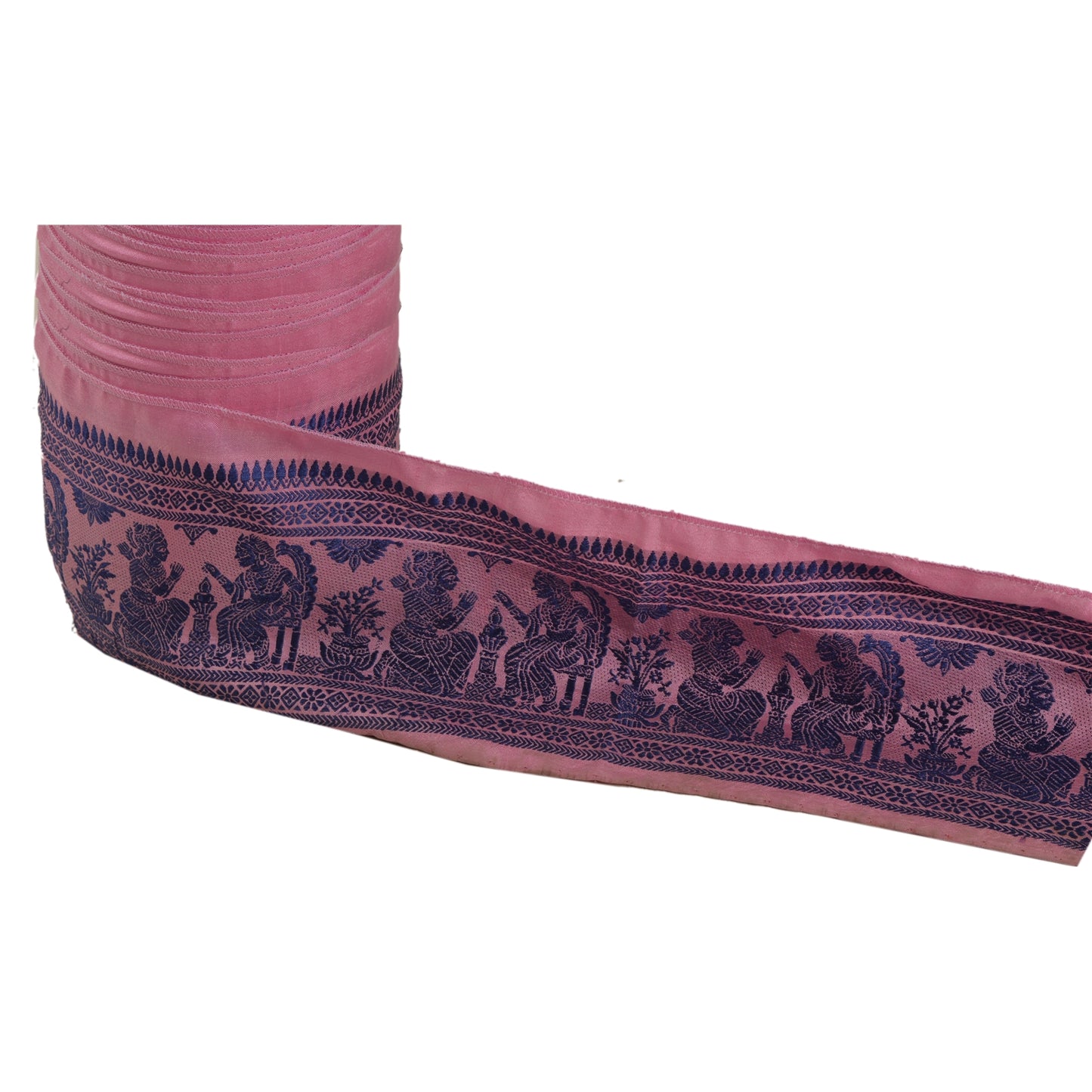 Sanskriti Vintage 1 YD Sari Border Woven Baluchari Trim Sewing Pink Craft Lace