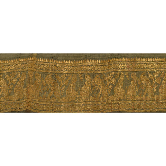 Sanskriti Vintage 1 Yd Sari Border Woven Baluchari Trim Sewing Green Craft Lace