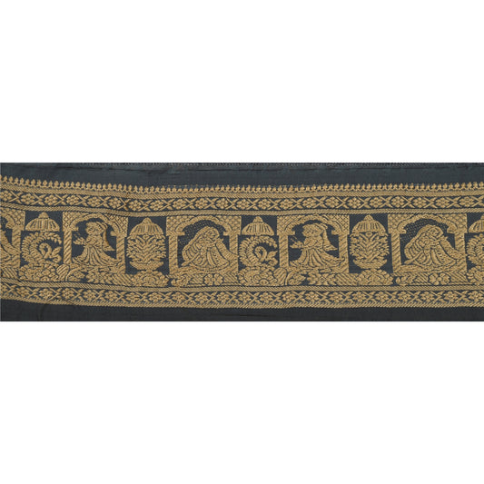 Sanskriti Vintage 1 YD Sari Border Woven Baluchari Trim Grey Craft Lace