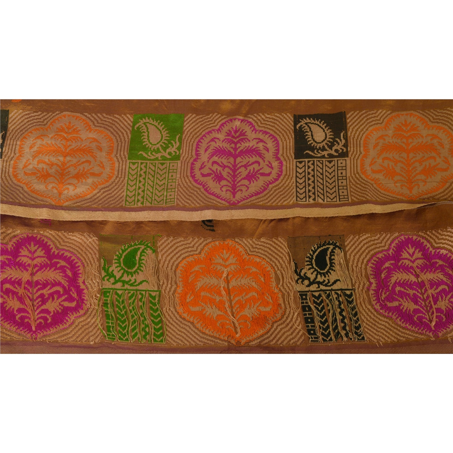 Sanskriti Vintage 1 Yd Sari Border Antique Woven Trim Sewing Brown Paisley Lace