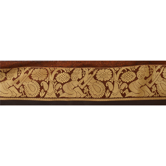 Sanskriti Vintage 1 YD Sari Border Trim Woven Baluchari Trim Sewing Brown Lace