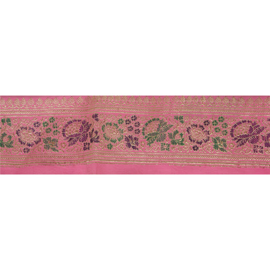 Sanskriti Vintage 1 YD Trim Sari Border Woven Brocade Craft Sewing TrimPink Lace