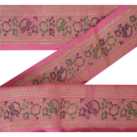 Sanskriti Vintage 1 YD Trim Sari Border Woven Brocade Craft Sewing TrimPink Lace