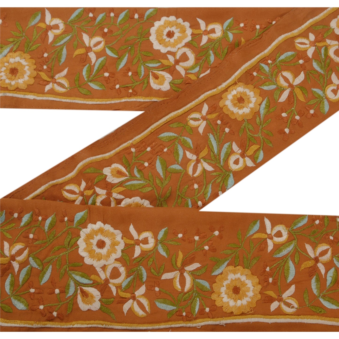 Sanskriti Vintage 1 YD Sari Border Embroidered Sewing Craft Orange Trim Lace