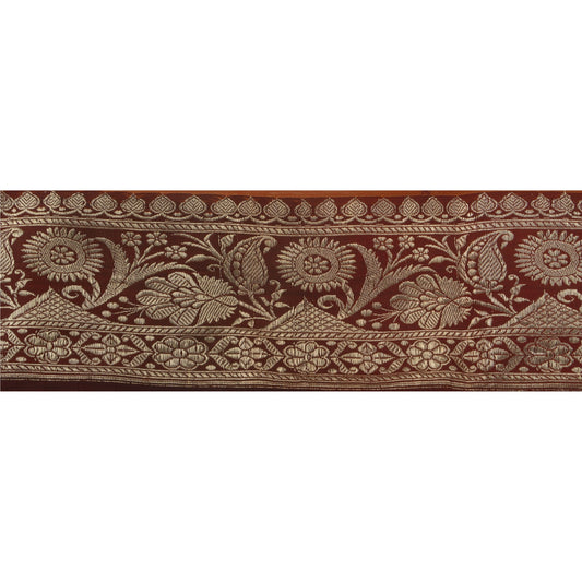 Sanskriti Vintage 1 Yd Sari Border Antique Woven Brocade Trim Sewing Brown Lace