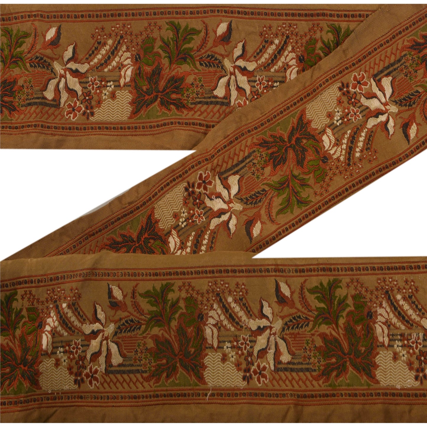 Sanskriti Vintage 1 YD Sari Border Woven Brocade Trim Sewing Brown Lace