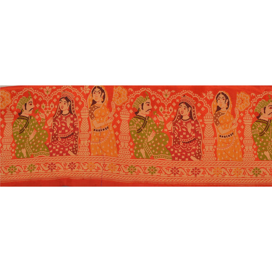 Sanskriti Vintage 1 Yd Sari Border Antik Vævet Syning Rød Håndværk Ren Silke Blonde