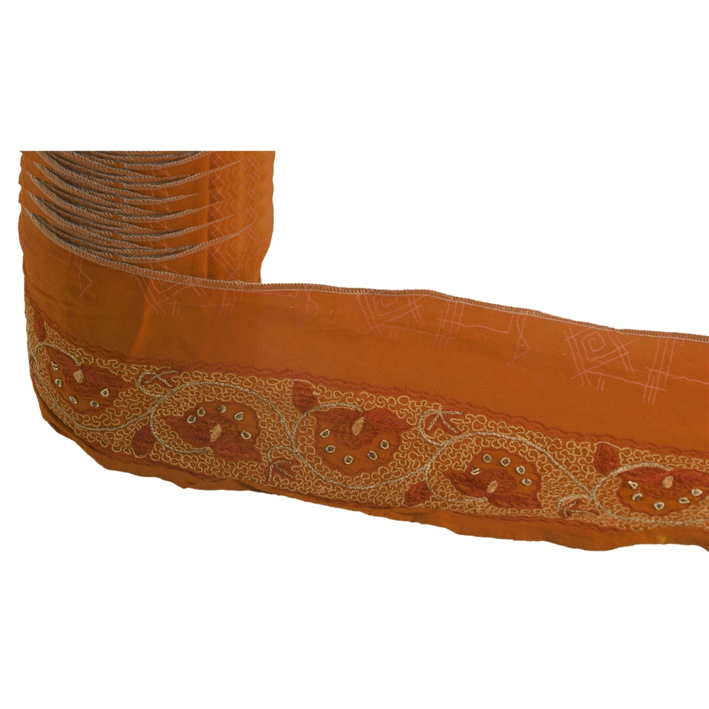 Sanskriti Vintage Orange Sari Indian Border Hand Beaded Zari 1YD Craft Trim Lace