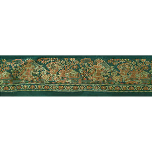 Sanskriti Vintage 1 YD Sari Border Baluchari Trim Sewing Green Craft Lace