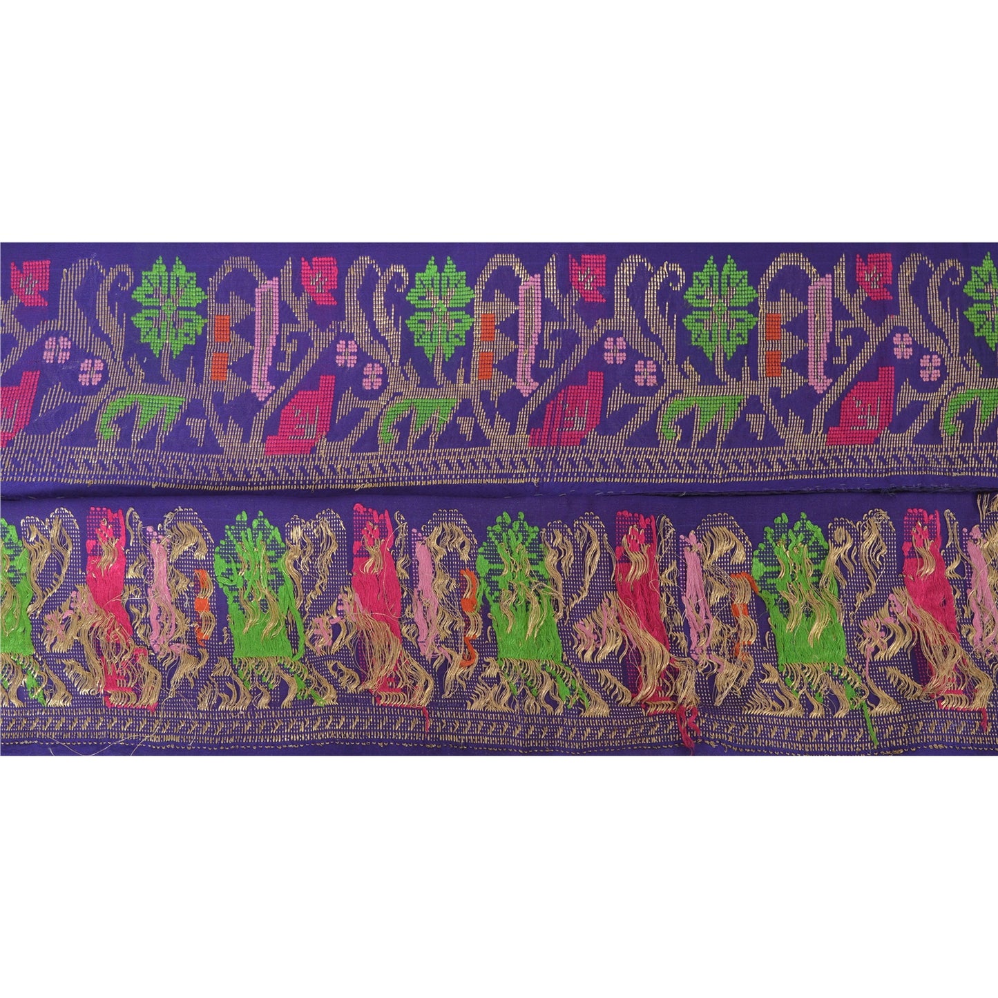 Sanskriti Vintage 1 Yd Sari Border Antique Woven Trim Sewing Blue Craft Lace