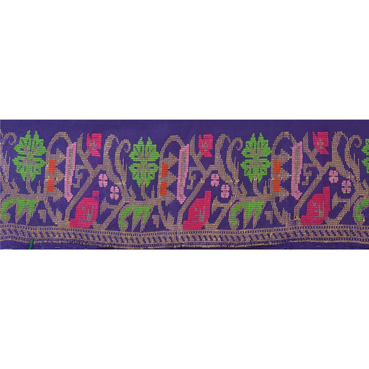 Sanskriti Vintage 1 Yd Sari Border Antique Woven Trim Sewing Blue Craft Lace