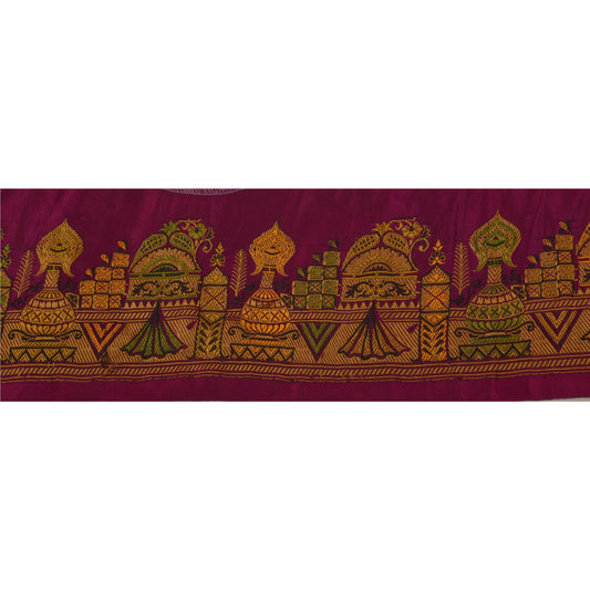 Sanskriti Vintage 1 Yd Sari Border Antique Woven Trim Sewing Purple Craft Lace