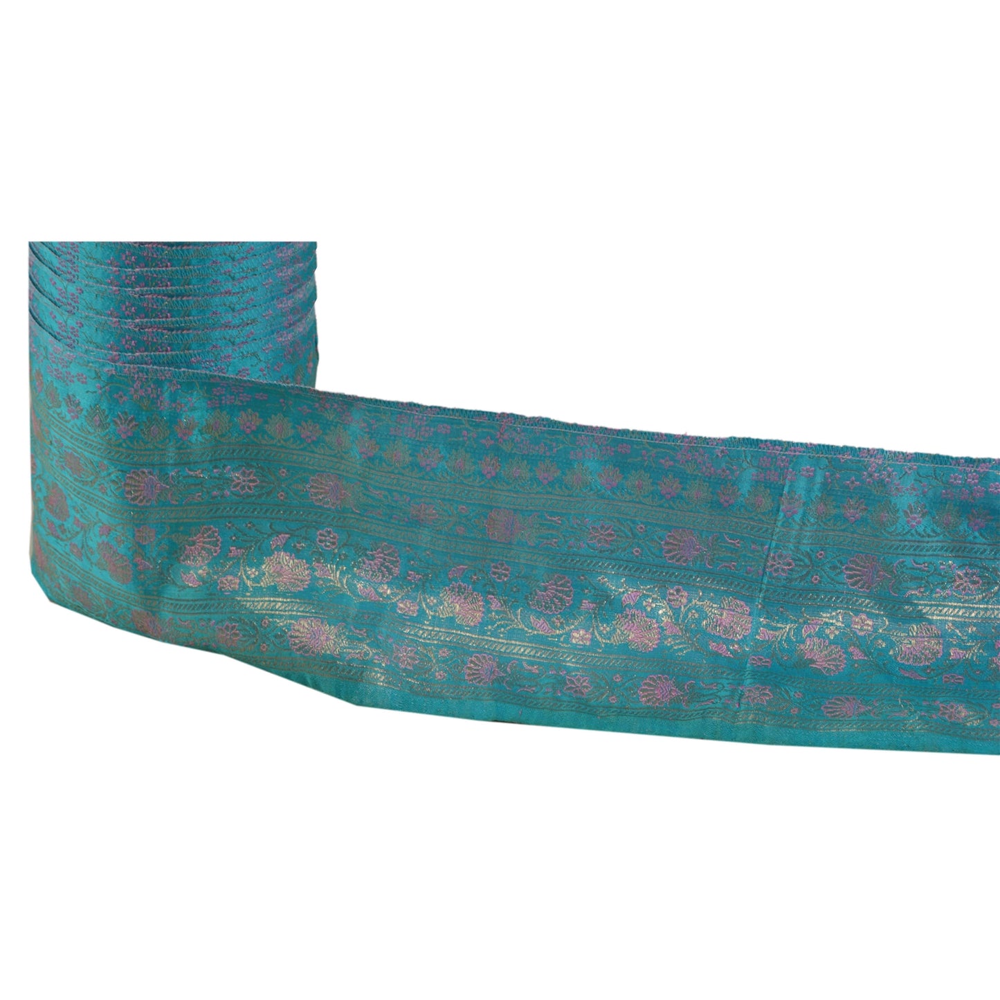 Sanskriti Vintage 1 YD Trim Sari Border Antique Woven Brocade Blue Sewing Lace