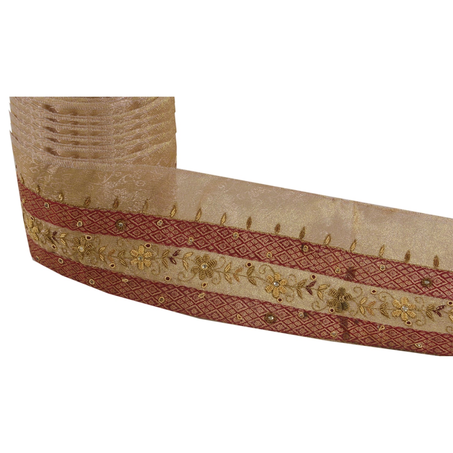 Sanskriti Vintage 1 Yd Sari Border Antique Hand Beaded Indian Sewing Golden Lace