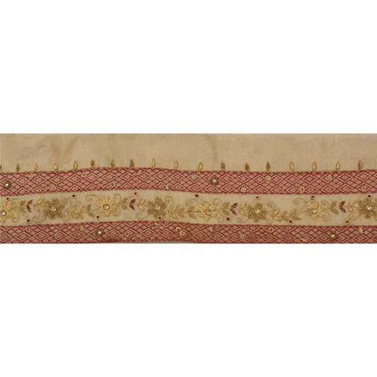 Sanskriti Vintage 1 Yd Sari Border Antique Hand Beaded Indian Sewing Golden Lace
