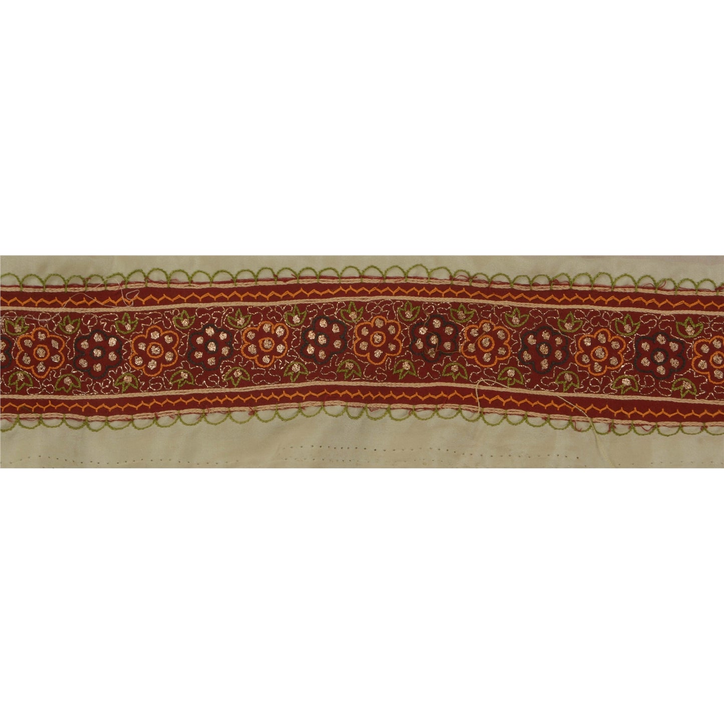 Sanskriti Vintage 1 YD Sari Border Hand Embroidered Zari Sewing Green Patch Lace